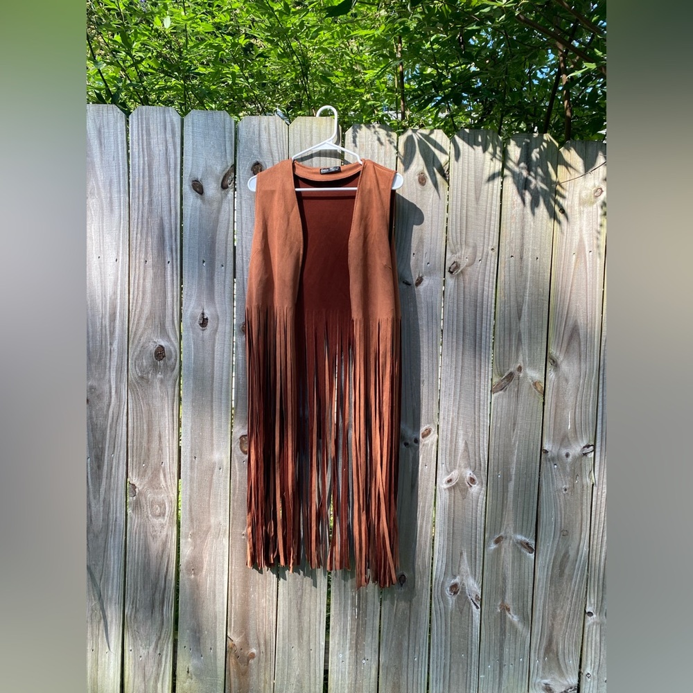 SHEIN Faux Leather Brown Fringe Vest